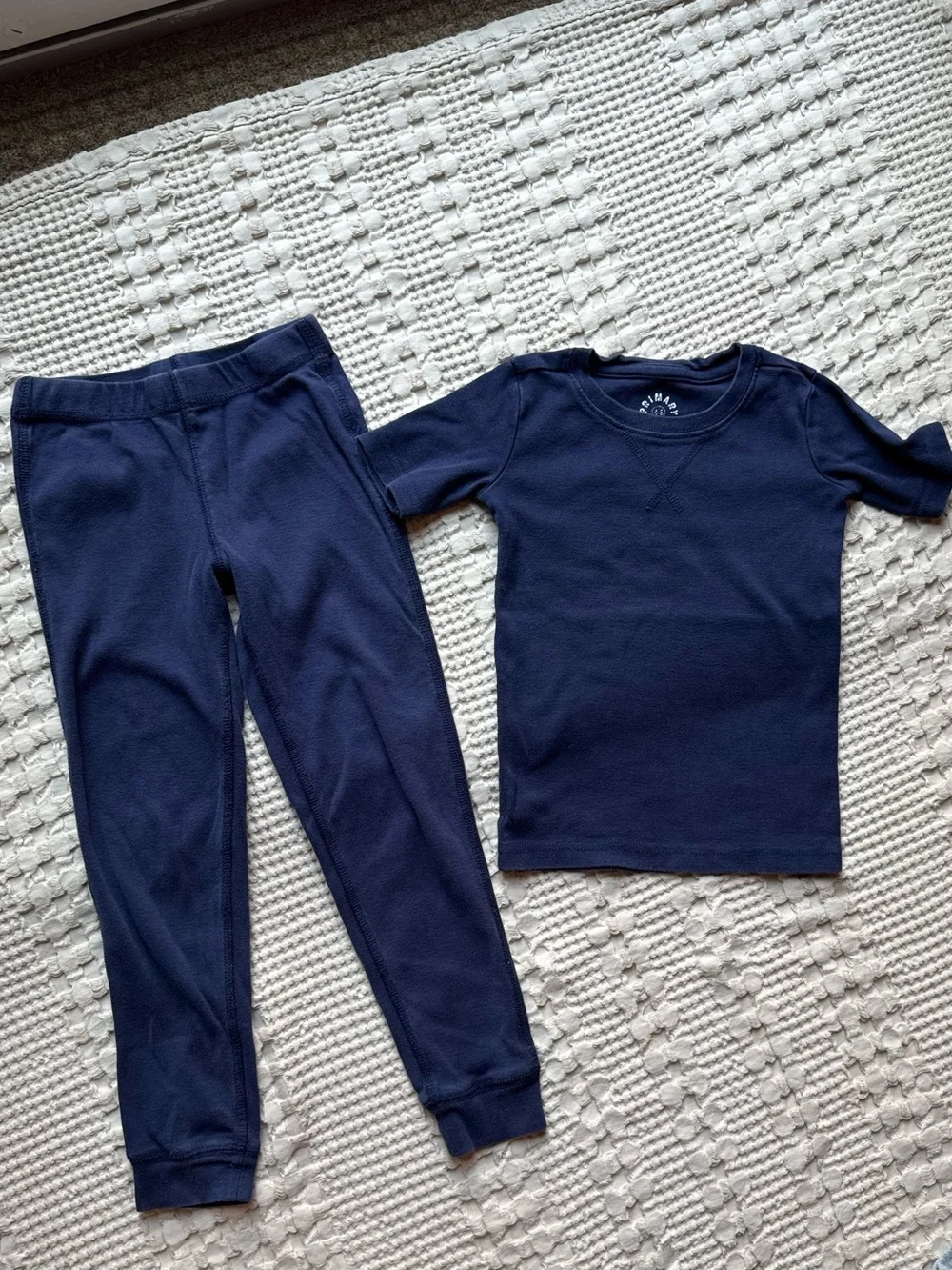 Primary Kids Short Sleeve Pajama Sets - Navy & Gray. 4-5 Years